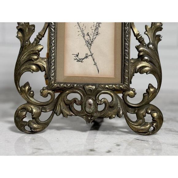 Antique Victorian Heavy Brass Art Nouveau Angels Cherubs Picture Frame Stand - Picture 4 of 8